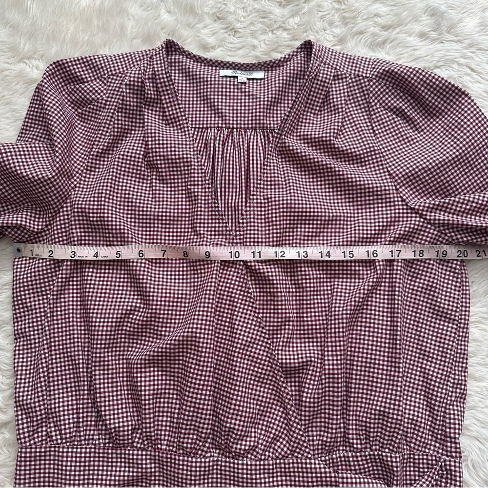 Madewell Blouse Wrap Top in Gingham Check Cropped Gingham Rusty Burgundy L - Picture 12 of 14